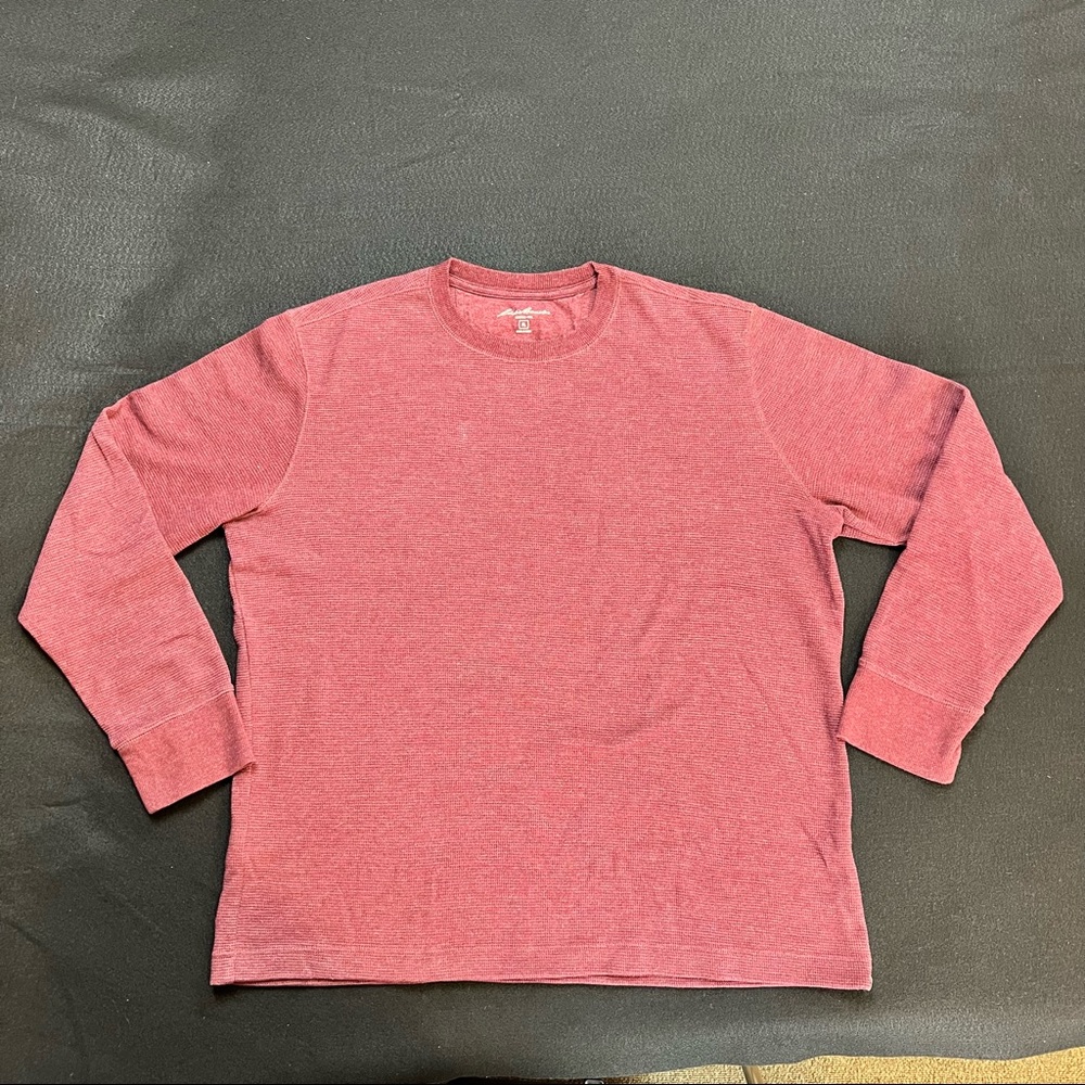 Eddie Bauer Shirt Mens XL Maroon Thermal Waffle Long Sleeve Crew Neck Warm